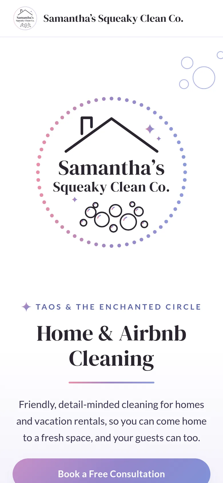 Samantha's Squeaky Clean Co. website on a phone